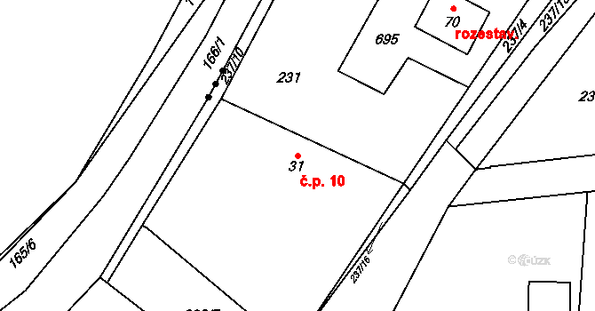 Žižkovec 10, Praskačka na parcele st. 31 v KÚ Krásnice, Katastrální mapa