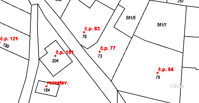 Předonín 77, Bechlín na parcele st. 73 v KÚ Předonín, Katastrální mapa