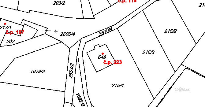 Třebenice 223 na parcele st. 648 v KÚ Třebenice, Katastrální mapa