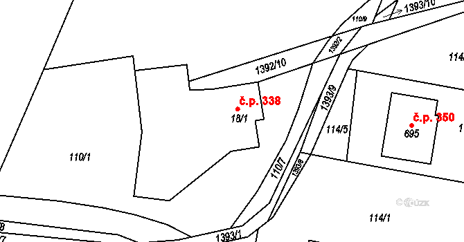 Hutisko 338, Hutisko-Solanec na parcele st. 18/1 v KÚ Hutisko, Katastrální mapa