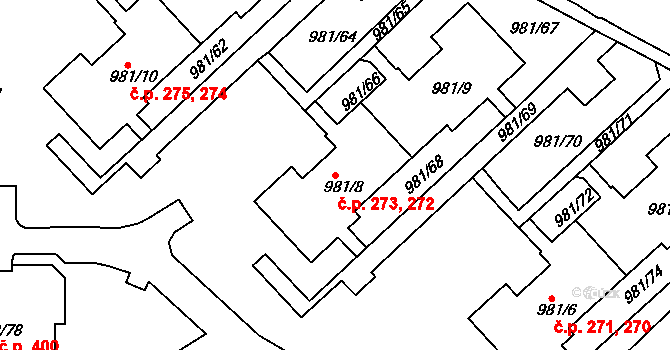 Chlumec 272,273 na parcele st. 981/9 v KÚ Chlumec u Chabařovic, Katastrální mapa