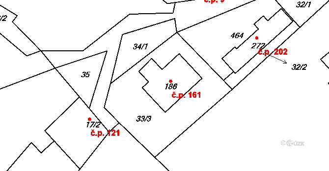 Choťánky 161 na parcele st. 186 v KÚ Choťánky, Katastrální mapa
