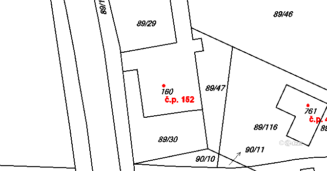 Litol 152, Lysá nad Labem na parcele st. 160 v KÚ Litol, Katastrální mapa