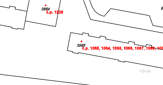 Horka-Domky 1064,1065,1066,1067,, Třebíč na parcele st. 3865 v KÚ Třebíč, Katastrální mapa