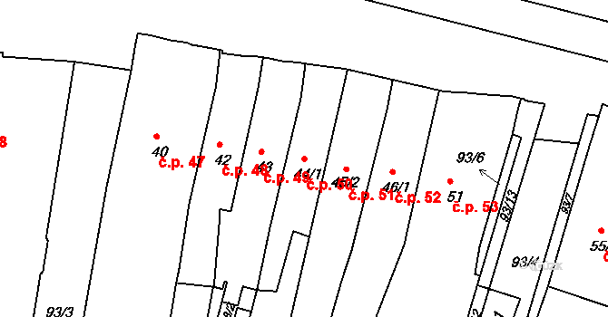 Město 50, Svitavy na parcele st. 44/1 v KÚ Svitavy-město, Katastrální mapa