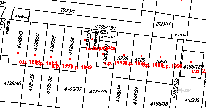 Líšeň 1993, Brno na parcele st. 4185/249 v KÚ Líšeň, Katastrální mapa