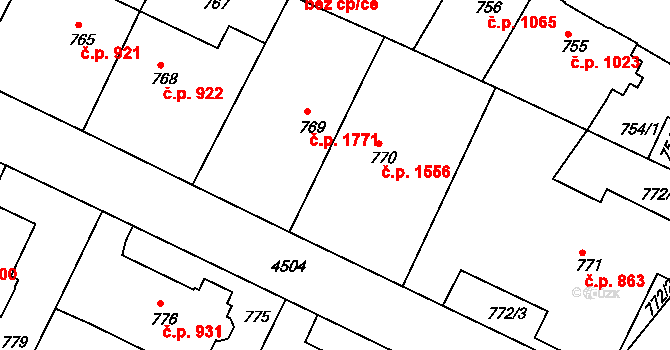 Teplice 1556 na parcele st. 770 v KÚ Teplice, Katastrální mapa