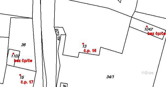 Háje 16, Cheb na parcele st. 13 v KÚ Háje u Chebu, Katastrální mapa