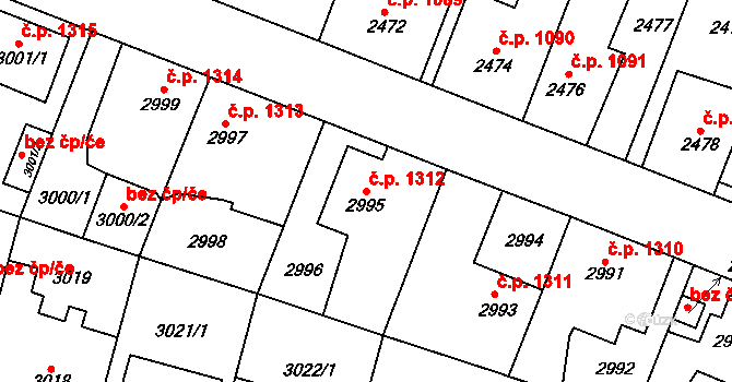 Horní Počernice 1312, Praha na parcele st. 2995 v KÚ Horní Počernice, Katastrální mapa