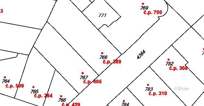 Žižkov 389, Praha na parcele st. 768 v KÚ Žižkov, Katastrální mapa