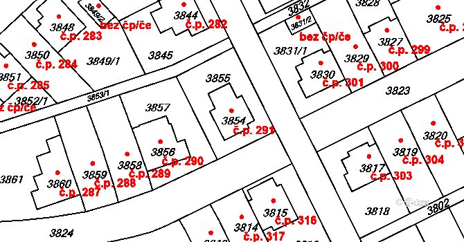 Záběhlice 291, Praha na parcele st. 3854 v KÚ Záběhlice, Katastrální mapa
