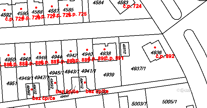 Záběhlice 891, Praha na parcele st. 4938 v KÚ Záběhlice, Katastrální mapa