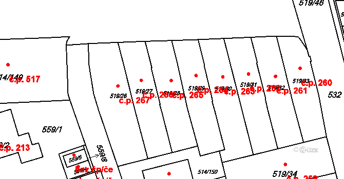 Háje 265, Praha na parcele st. 519/28 v KÚ Háje, Katastrální mapa