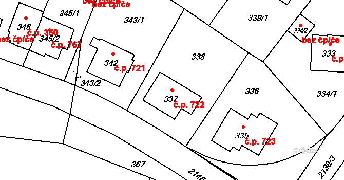 Ruzyně 722, Praha na parcele st. 337 v KÚ Ruzyně, Katastrální mapa