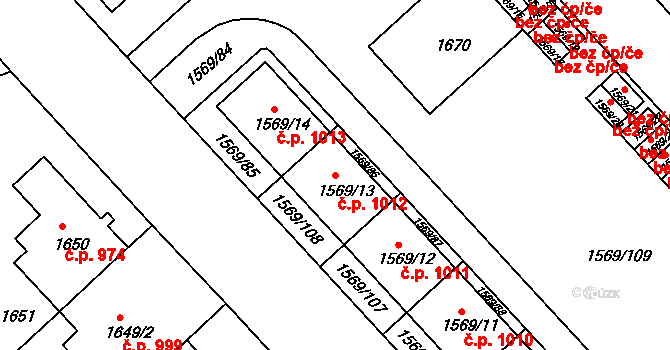 Bubeneč 1012, Praha na parcele st. 1569/13 v KÚ Bubeneč, Katastrální mapa