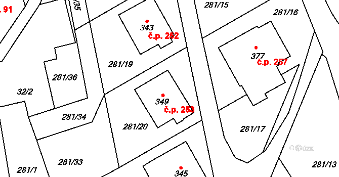 Černý Důl 253 na parcele st. 349 v KÚ Černý Důl, Katastrální mapa
