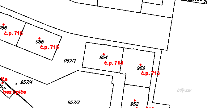 Kbely 714, Praha na parcele st. 954 v KÚ Kbely, Katastrální mapa