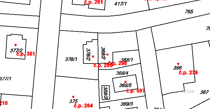 Dolní Měcholupy 296, Praha na parcele st. 368/2 v KÚ Dolní Měcholupy, Katastrální mapa