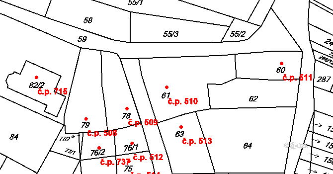 Mikulčice 510 na parcele st. 61 v KÚ Mikulčice, Katastrální mapa