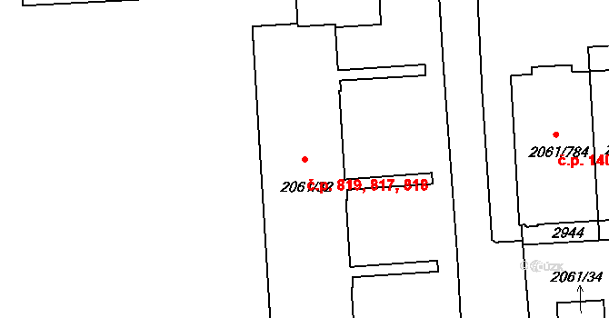 České Budějovice 2 817,818,819, České Budějovice na parcele st. 2061/32 v KÚ České Budějovice 2, Katastrální mapa