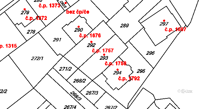 Chomutov 1758 na parcele st. 293 v KÚ Chomutov I, Katastrální mapa