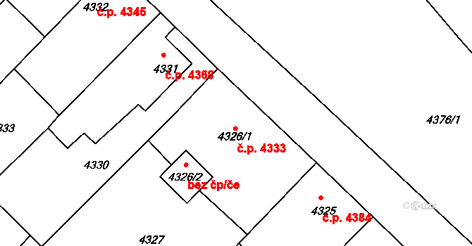 Chomutov 4333 na parcele st. 4326/1 v KÚ Chomutov II, Katastrální mapa