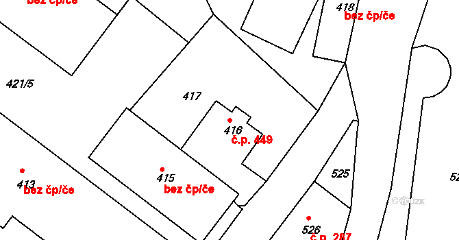 Liberec XXV-Vesec 449, Liberec na parcele st. 416 v KÚ Vesec u Liberce, Katastrální mapa