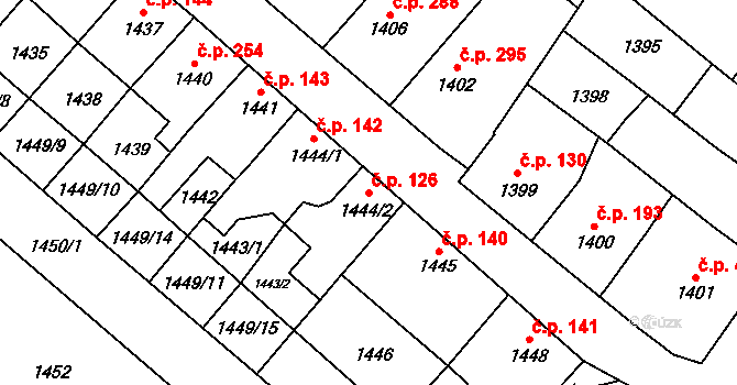 Zbýšov 126 na parcele st. 1444/2 v KÚ Zbýšov u Oslavan, Katastrální mapa