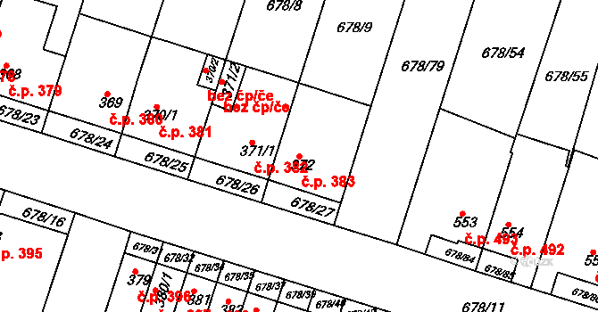Rosice 383 na parcele st. 372 v KÚ Rosice u Brna, Katastrální mapa