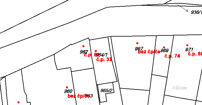 Úštěk-České Předměstí 33, Úštěk na parcele st. 964/1 v KÚ Úštěk, Katastrální mapa