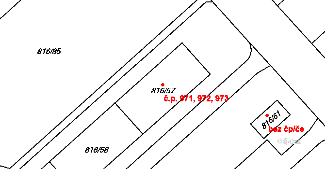 Doubravka 971,972,973, Plzeň na parcele st. 816/57 v KÚ Doubravka, Katastrální mapa