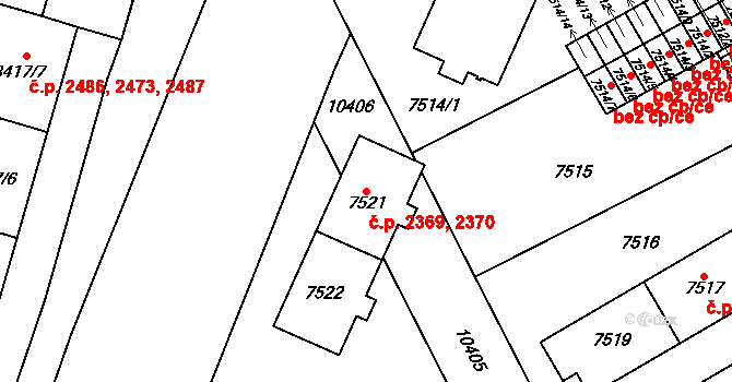 Jižní Předměstí 2369,2370, Plzeň na parcele st. 7521 v KÚ Plzeň, Katastrální mapa