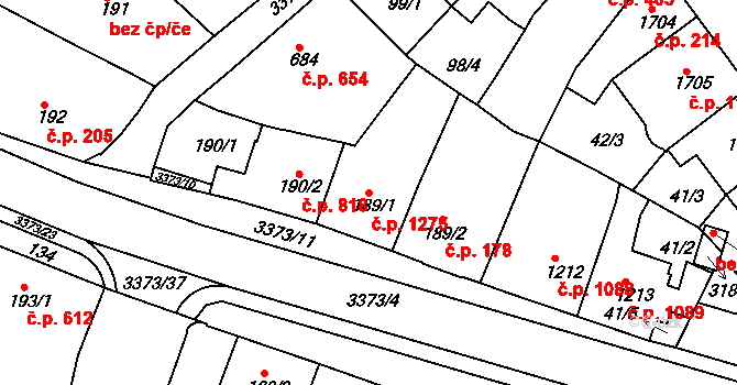 Česká Třebová 1275 na parcele st. 189/1 v KÚ Česká Třebová, Katastrální mapa