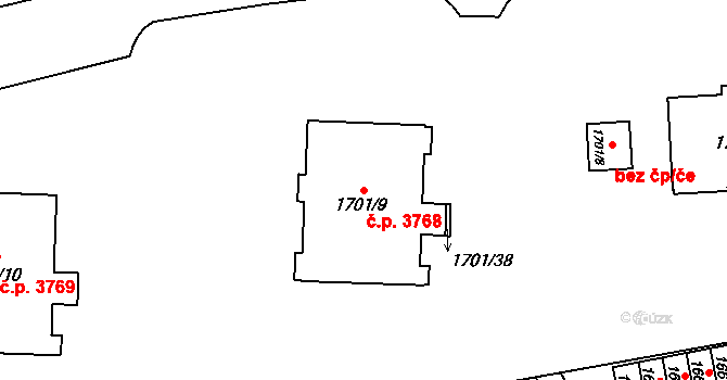Prostějov 3768 na parcele st. 1701/9 v KÚ Prostějov, Katastrální mapa