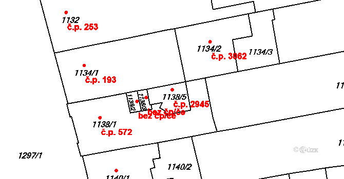 Královo Pole 2945, Brno na parcele st. 1138/5 v KÚ Královo Pole, Katastrální mapa
