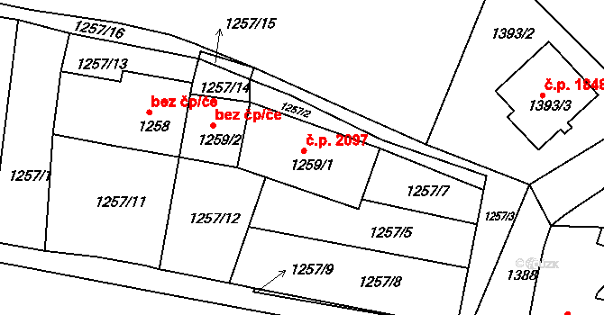 Tachov 2097 na parcele st. 1259/1 v KÚ Tachov, Katastrální mapa