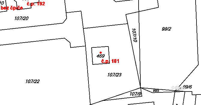 Libeř 181 na parcele st. 469 v KÚ Libeř, Katastrální mapa