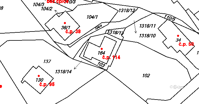 Věchnov 114 na parcele st. 164 v KÚ Věchnov, Katastrální mapa