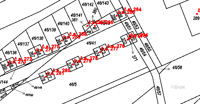 Olbramkostel 277 na parcele st. 374 v KÚ Olbramkostel, Katastrální mapa