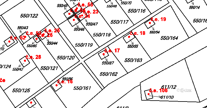 Ráj 17, Karviná na parcele st. 550/87 v KÚ Ráj, Katastrální mapa