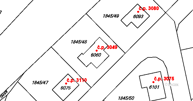 Šumperk 3049 na parcele st. 6060 v KÚ Šumperk, Katastrální mapa