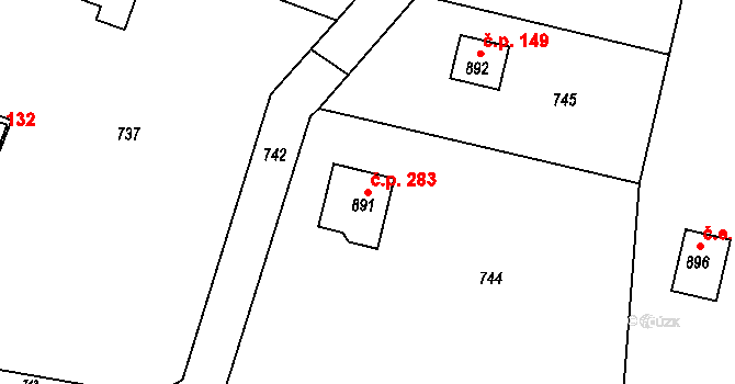 Černíky 283, Zvole na parcele st. 891 v KÚ Zvole u Prahy, Katastrální mapa