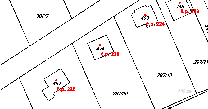 Nový Jáchymov 225 na parcele st. 474 v KÚ Nový Jáchymov, Katastrální mapa