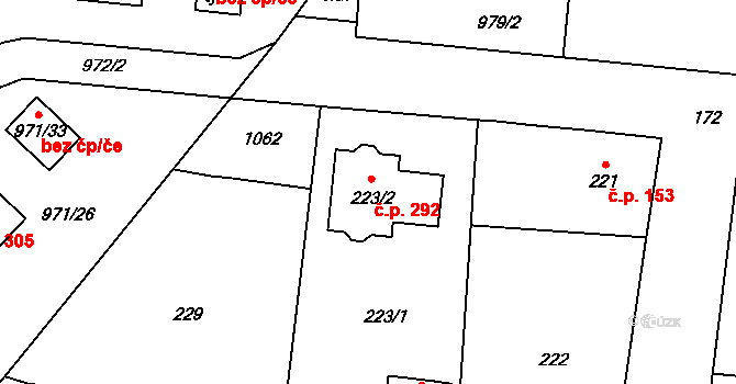 Netvořice 292 na parcele st. 223/2 v KÚ Netvořice, Katastrální mapa