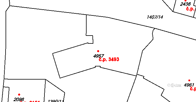 Jablonec nad Nisou 3493 na parcele st. 4957 v KÚ Jablonec nad Nisou, Katastrální mapa