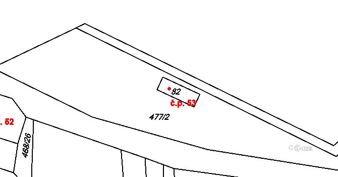 Vřesník 53 na parcele st. 82 v KÚ Vřesník u Tetína, Katastrální mapa