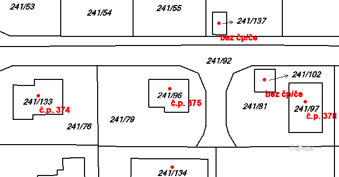 Litvínovice 375 na parcele st. 241/96 v KÚ Litvínovice, Katastrální mapa