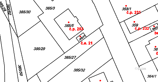 Vícemilice 21, Bučovice na parcele st. 385/31 v KÚ Vícemilice, Katastrální mapa