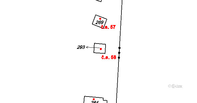 Jemčina 58, Hatín na parcele st. 293 v KÚ Hatín, Katastrální mapa