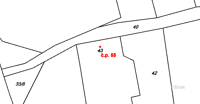 Hluboká 55, Milhostov na parcele st. 43 v KÚ Dolní Částkov, Katastrální mapa